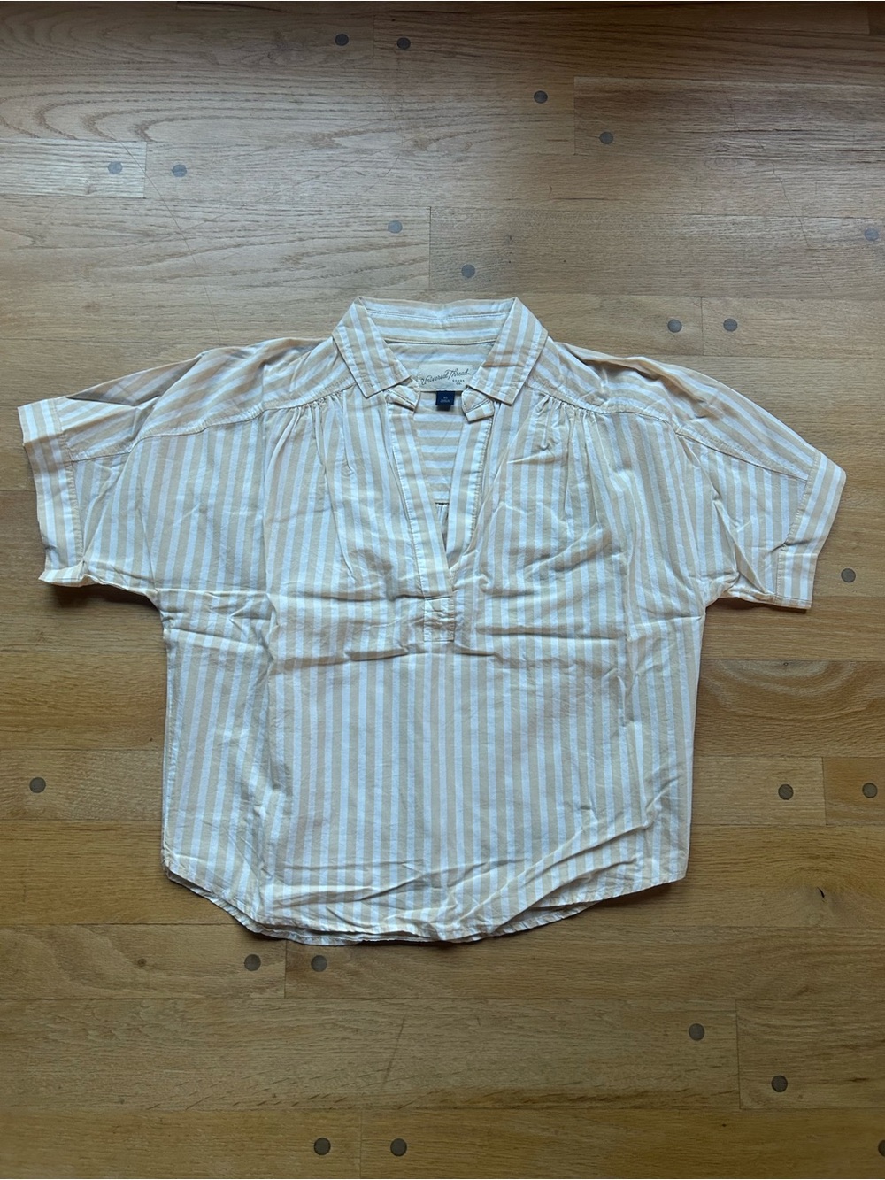 Universal Thread Beige and White Striped V-Neck Blouse